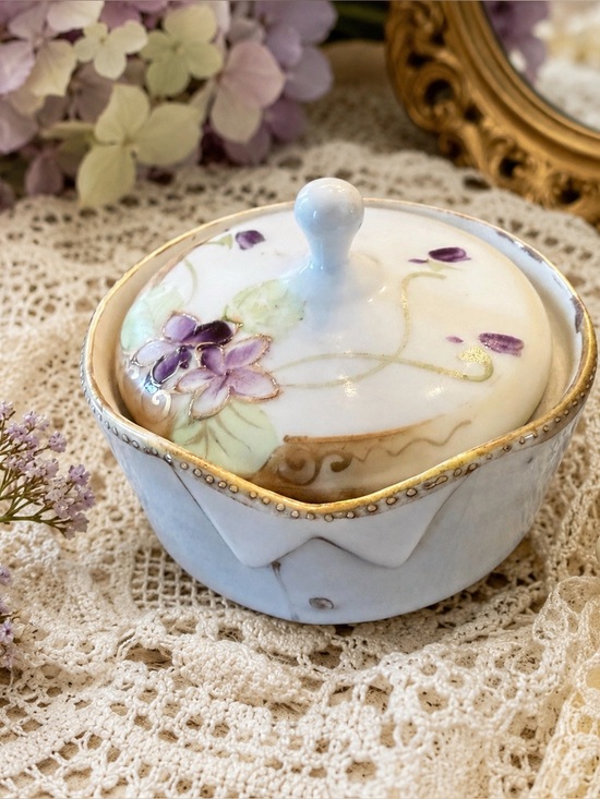 Vintage Other - Vintage Hand-Painted Nippon Covered Trinket Dish | Moriage Floral Porcelain